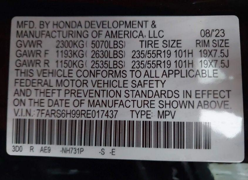 Photo 9 of 2024 Honda Cr-v HYBRID SPORT TOURING (VIN 7FARS6H99RE017437)