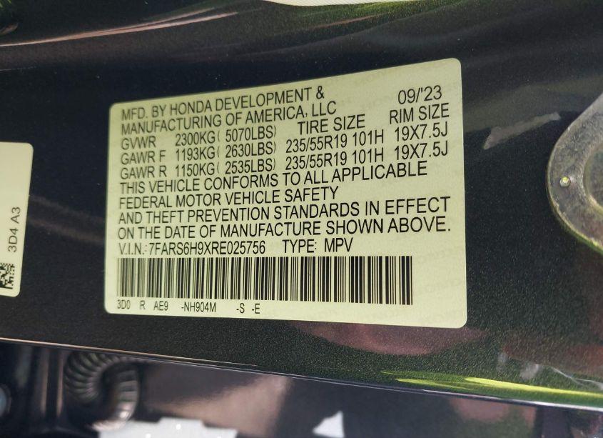 Photo 9 of 2024 Honda Cr-v HYBRID SPORT TOURING (VIN 7FARS6H9XRE025756)