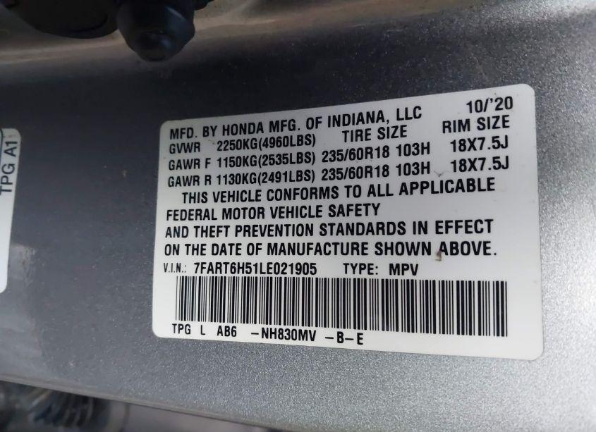 Photo 9 of 2020 Honda Cr-v HYBRID EX (VIN 7FART6H51LE021905)