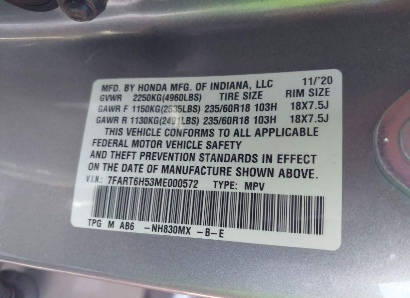 Photo 9 of 2021 Honda Cr-v HYBRID EX (VIN 7FART6H53ME000572)
