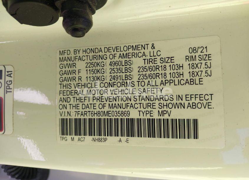 Photo 9 of 2021 Honda Cr-v HYBRID EX-L (VIN 7FART6H80ME035869)