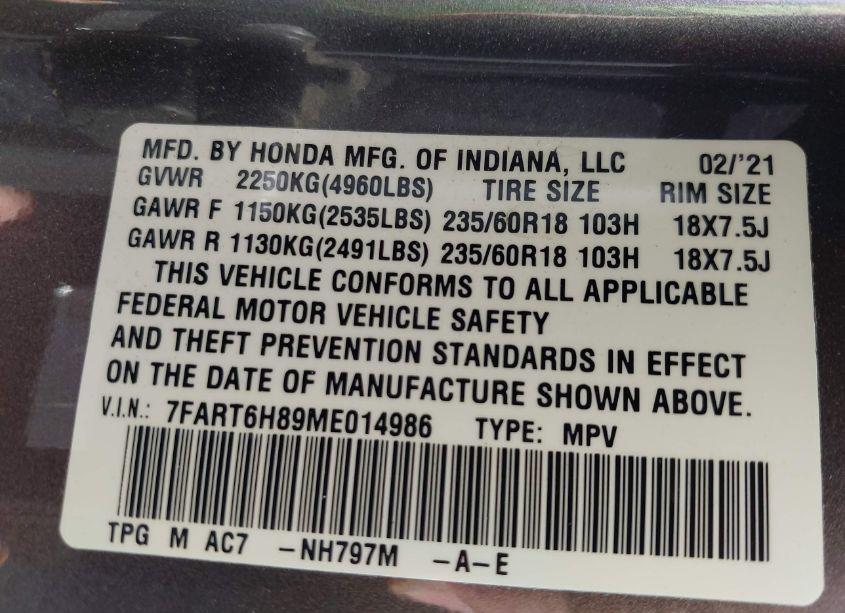 Photo 9 of 2021 Honda Cr-v HYBRID EX-L (VIN 7FART6H89ME014986)