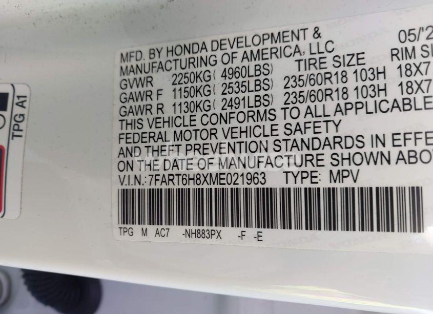 Photo 9 of 2021 Honda Cr-v HYBRID EX-L (VIN 7FART6H8XME021963)