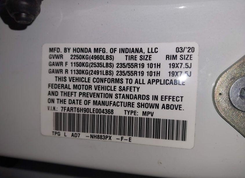 Photo 9 of 2020 Honda Cr-v HYBRID TOURING (VIN 7FART6H90LE004368)