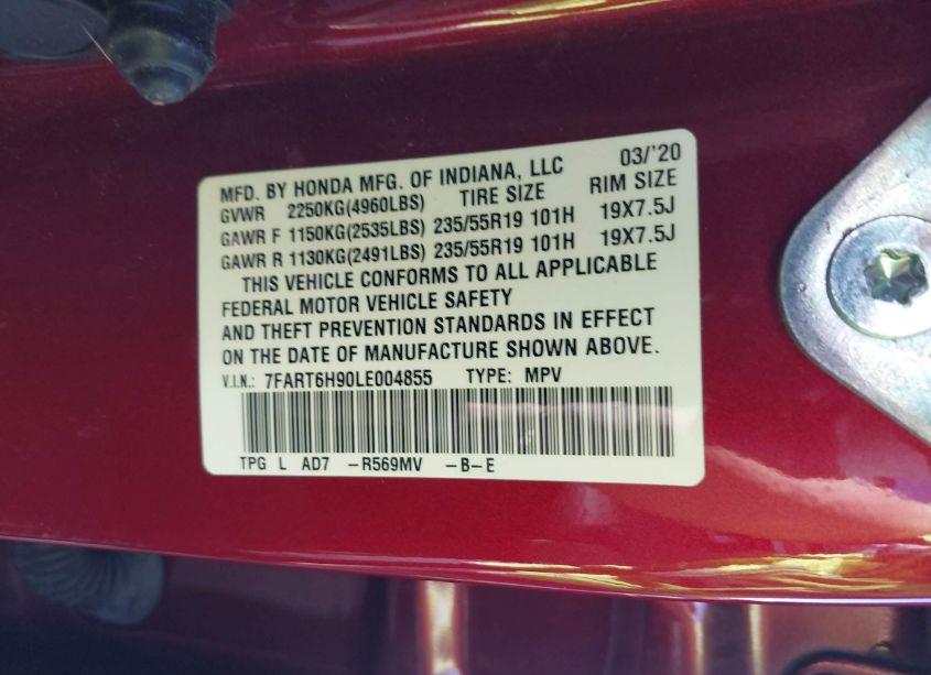 Photo 9 of 2020 Honda Cr-v HYBRID TOURING (VIN 7FART6H90LE004855)