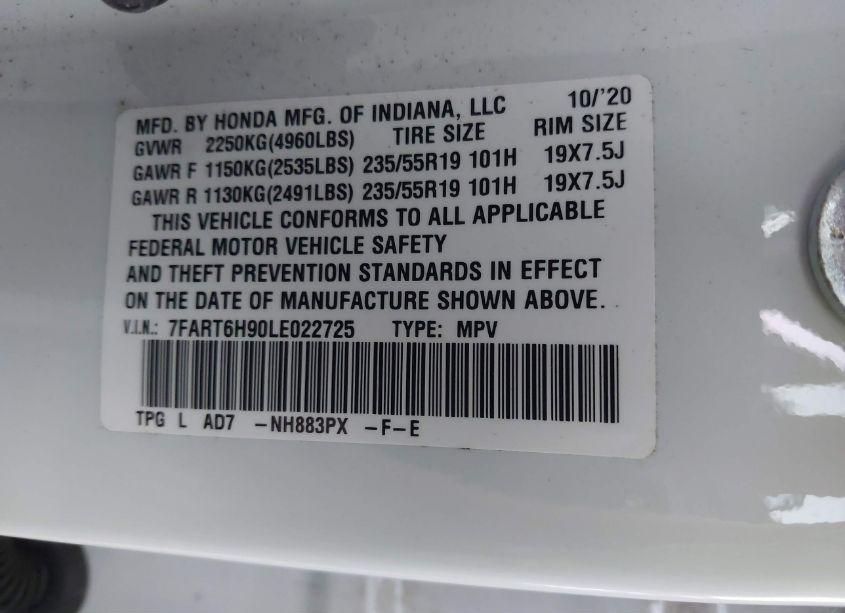 Photo 9 of 2020 Honda Cr-v HYBRID TOURING (VIN 7FART6H90LE022725)