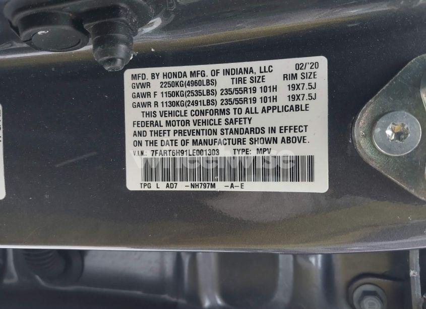 Photo 9 of 2020 Honda Cr-v HYBRID TOURING (VIN 7FART6H91LE001303)