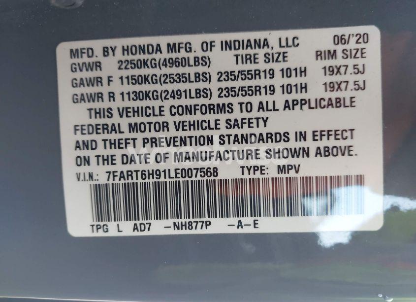 Photo 9 of 2020 Honda Cr-v HYBRID TOURING (VIN 7FART6H91LE007568)