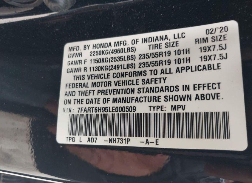 Photo 9 of 2020 Honda Cr-v HYBRID TOURING (VIN 7FART6H95LE000509)