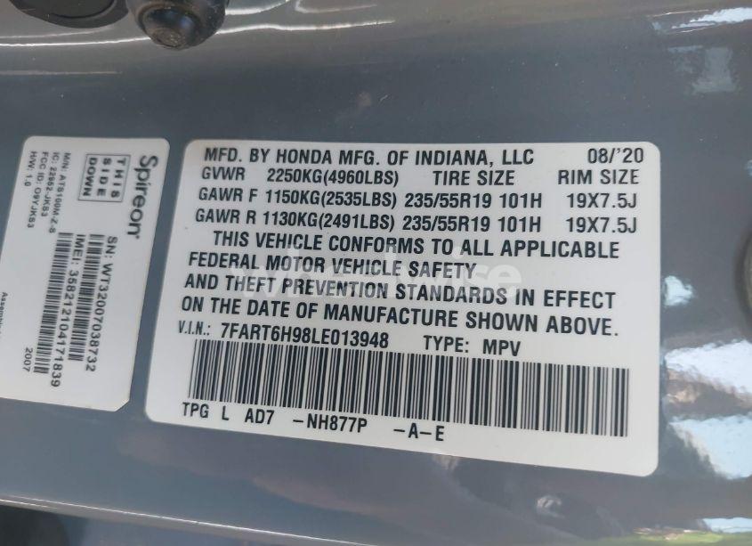 Photo 9 of 2020 Honda Cr-v HYBRID TOURING (VIN 7FART6H98LE013948)