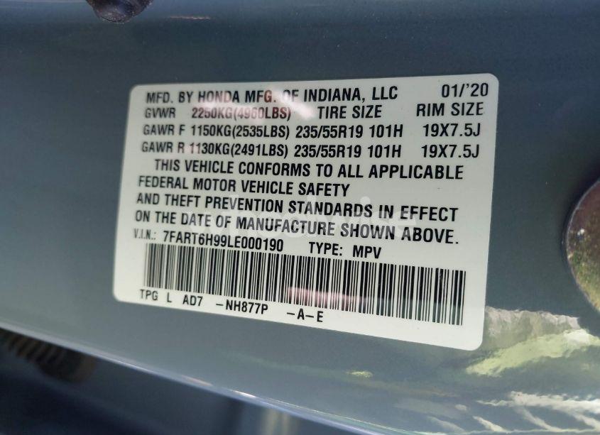 Photo 9 of 2020 Honda Cr-v HYBRID TOURING (VIN 7FART6H99LE000190)