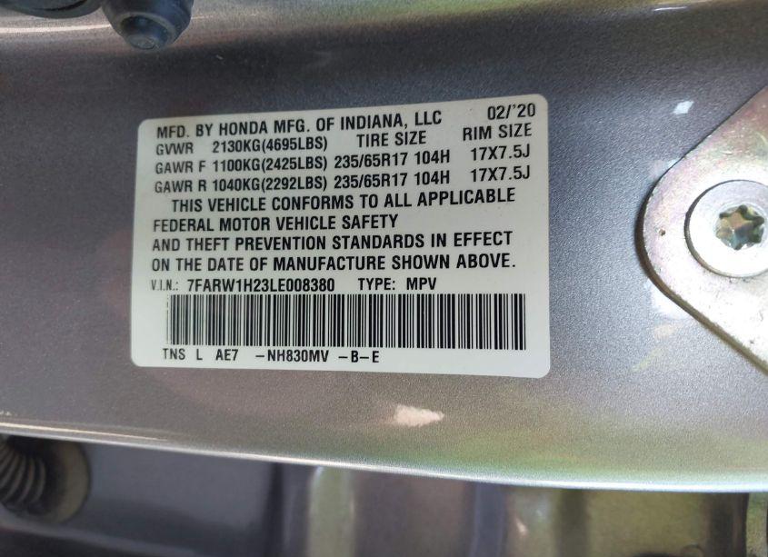 Photo 8 of 2020 Honda Cr-v 2WD LX (VIN 7FARW1H23LE008380)