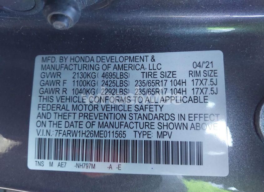 Photo 9 of 2021 Honda Cr-v 2WD LX (VIN 7FARW1H26ME011565)