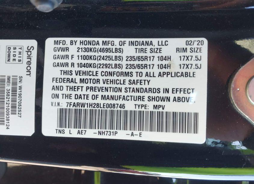 Photo 9 of 2020 Honda Cr-v 2WD LX (VIN 7FARW1H28LE008746)