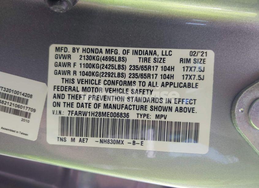 Photo 9 of 2021 Honda Cr-v 2WD LX (VIN 7FARW1H28ME006836)