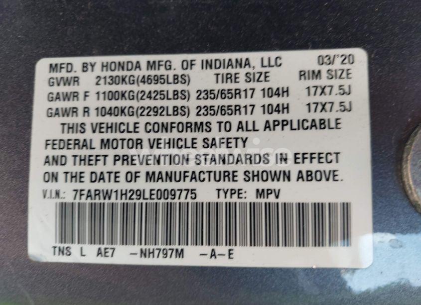 Photo 9 of 2020 Honda Cr-v 2WD LX (VIN 7FARW1H29LE009775)