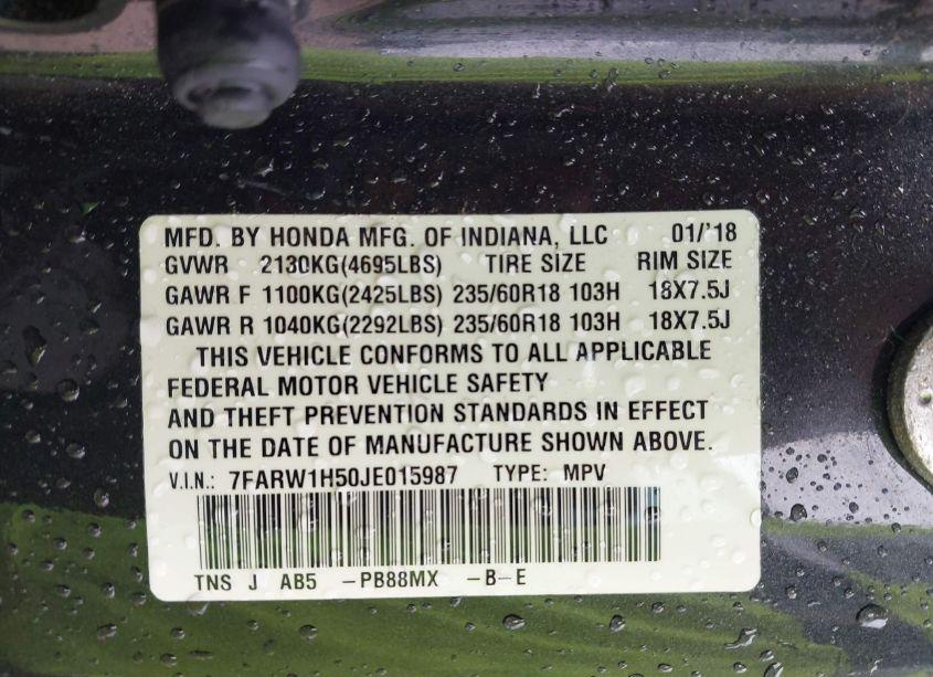 Photo 9 of 2018 Honda Cr-v EX (VIN 7FARW1H50JE015987)