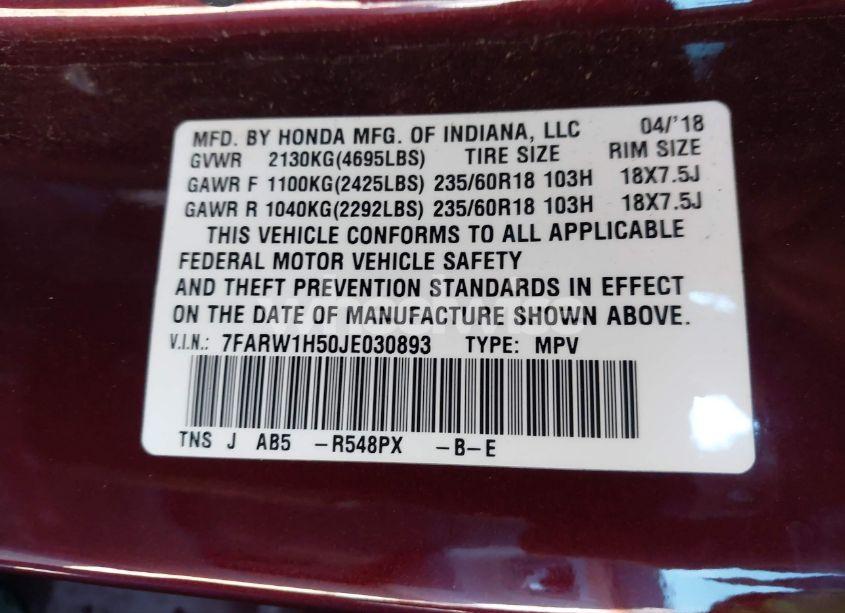Photo 9 of 2018 Honda Cr-v EX (VIN 7FARW1H50JE030893)