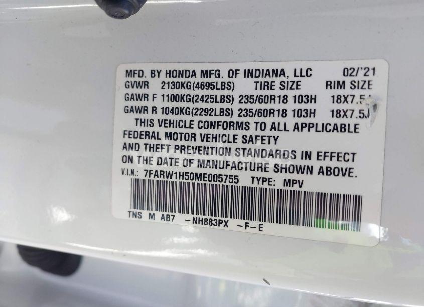 Photo 9 of 2021 Honda Cr-v 2WD EX (VIN 7FARW1H50ME005755)