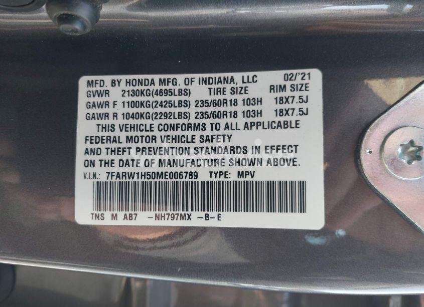 Photo 9 of 2021 Honda Cr-v 2WD EX (VIN 7FARW1H50ME006789)