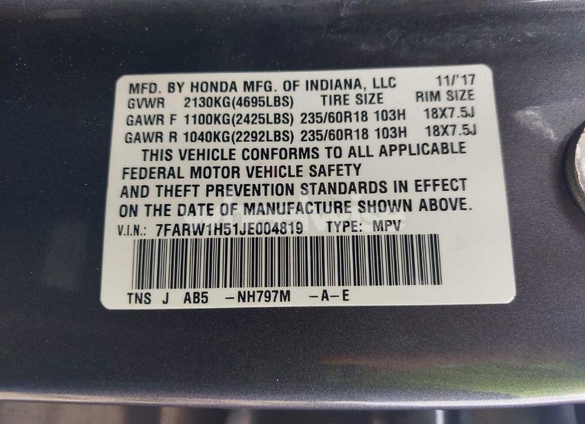 Photo 9 of 2018 Honda Cr-v EX (VIN 7FARW1H51JE004819)