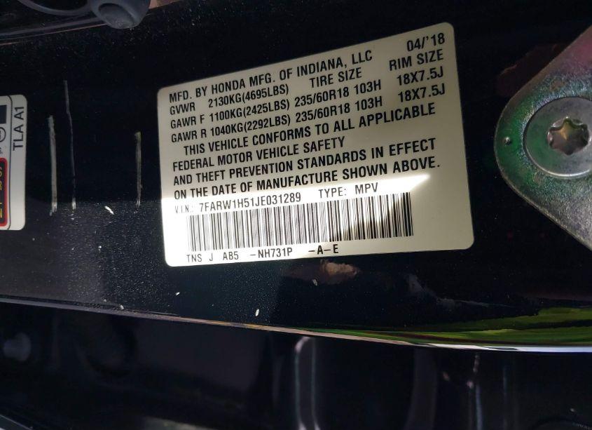 Photo 9 of 2018 Honda Cr-v EX (VIN 7FARW1H51JE031289)