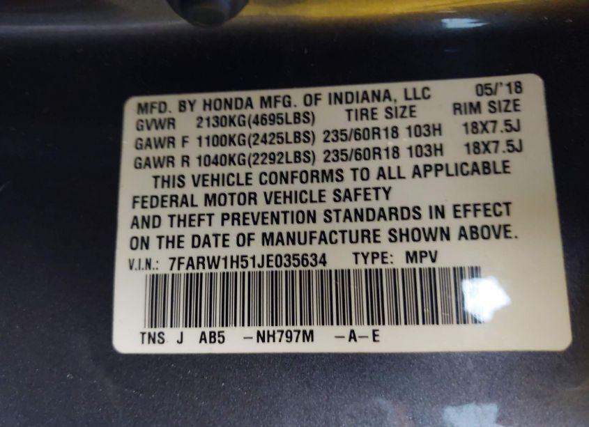 Photo 9 of 2018 Honda Cr-v EX (VIN 7FARW1H51JE035634)