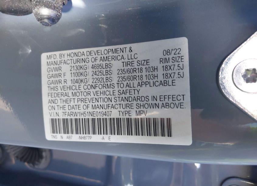 Photo 9 of 2022 Honda Cr-v EX (VIN 7FARW1H51NE019407)