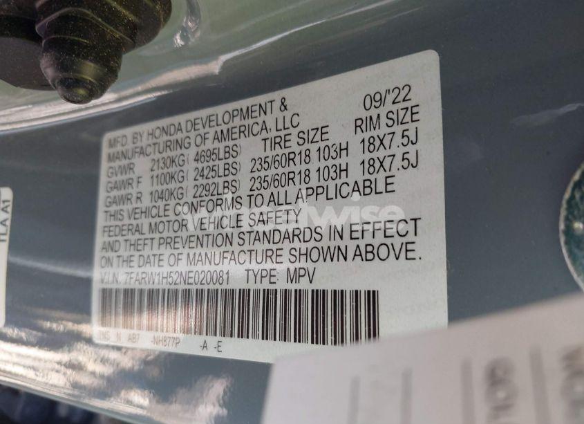 Photo 9 of 2022 Honda Cr-v 2WD EX (VIN 7FARW1H52NE020081)