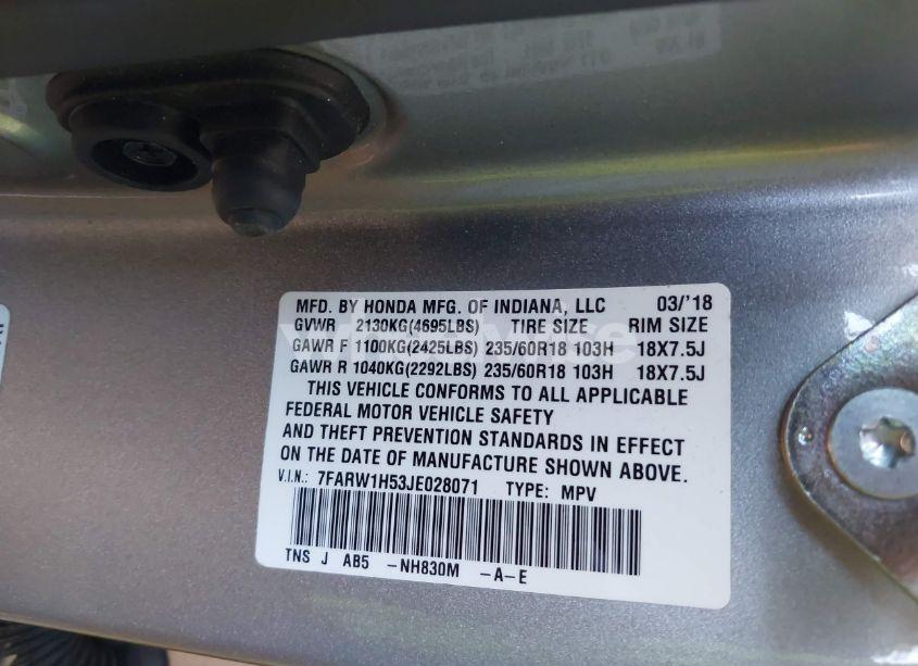 Photo 9 of 2018 Honda Cr-v EX (VIN 7FARW1H53JE028071)