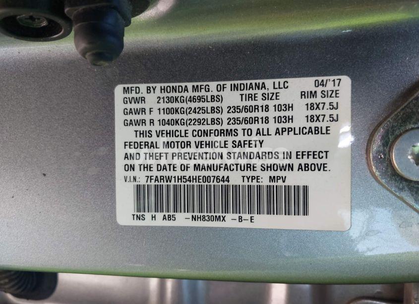 Photo 9 of 2017 Honda Cr-v EX (VIN 7FARW1H54HE007644)