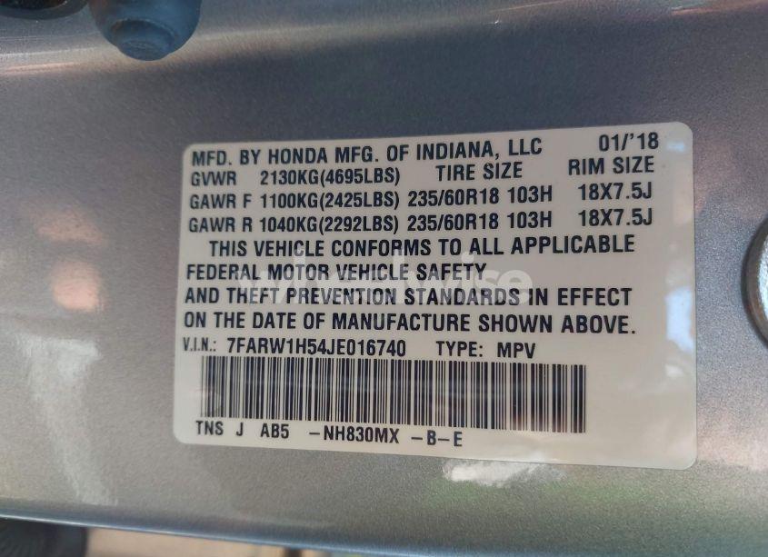 Photo 9 of 2018 Honda Cr-v EX (VIN 7FARW1H54JE016740)