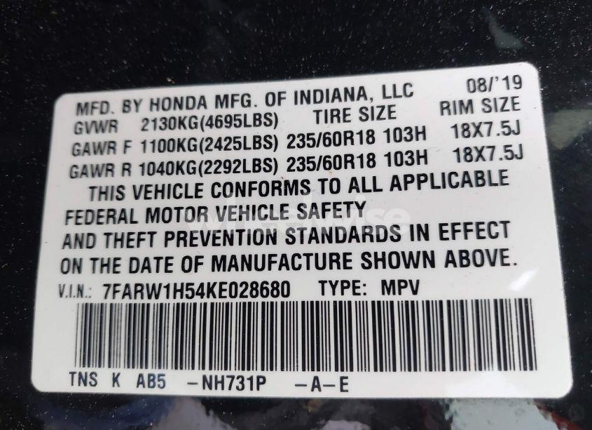 Photo 9 of 2019 Honda Cr-v EX (VIN 7FARW1H54KE028680)