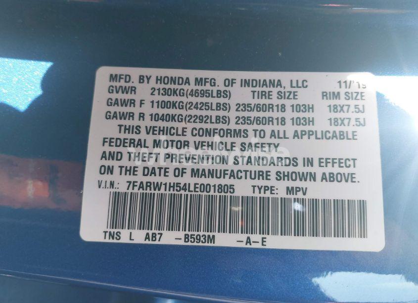 Photo 9 of 2020 Honda Cr-v 2WD EX (VIN 7FARW1H54LE001805)