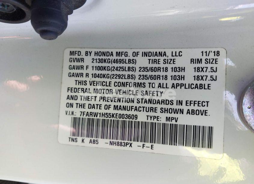 Photo 9 of 2019 Honda Cr-v EX (VIN 7FARW1H55KE003609)