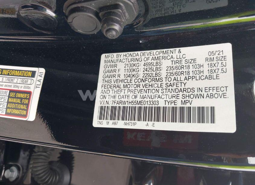 Photo 9 of 2021 Honda Cr-v 2WD EX (VIN 7FARW1H55ME013303)