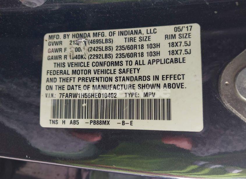 Photo 9 of 2017 Honda Cr-v EX (VIN 7FARW1H56HE010402)