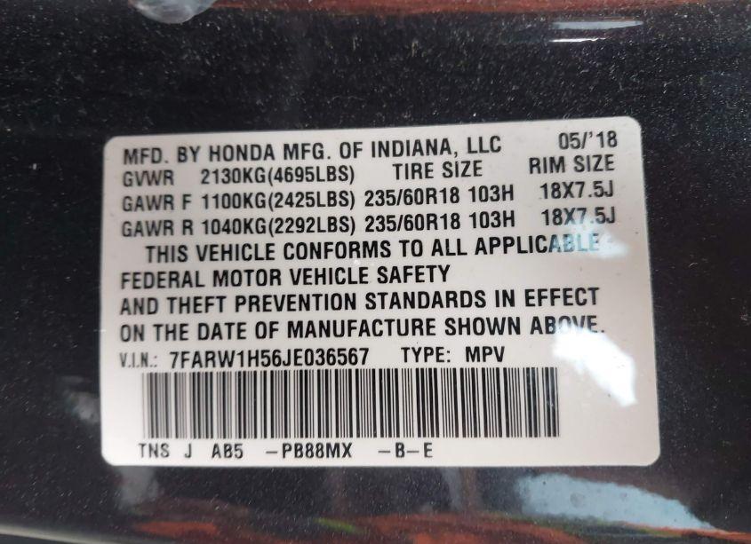 Photo 9 of 2018 Honda Cr-v EX (VIN 7FARW1H56JE036567)