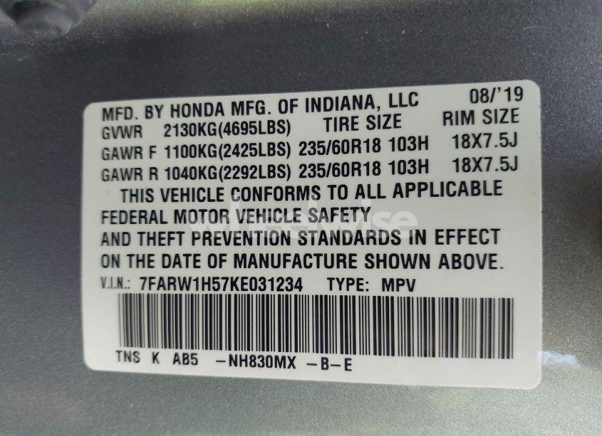 Photo 9 of 2019 Honda Cr-v EX (VIN 7FARW1H57KE031234)