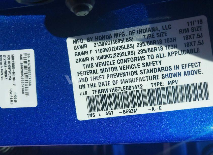 Photo 9 of 2020 Honda Cr-v 2WD EX (VIN 7FARW1H57LE001412)