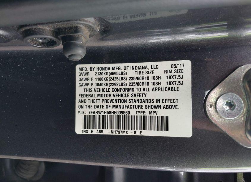 Photo 9 of 2017 Honda Cr-v EX (VIN 7FARW1H58HE009560)