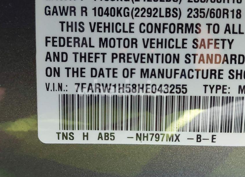 Photo 9 of 2017 Honda Cr-v EX (VIN 7FARW1H58HE043255)