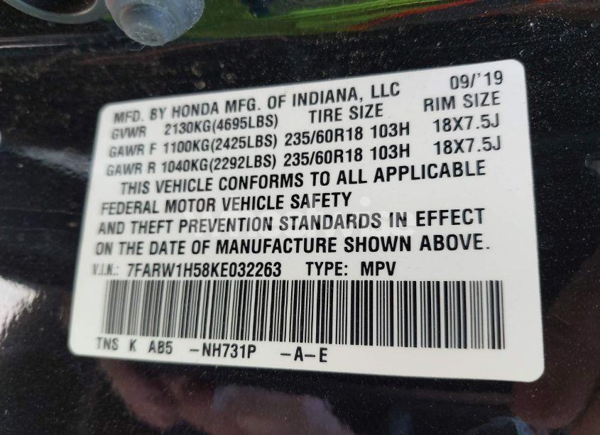 Photo 9 of 2019 Honda Cr-v EX (VIN 7FARW1H58KE032263)