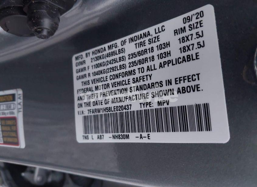 Photo 9 of 2020 Honda Cr-v 2WD EX (VIN 7FARW1H58LE020437)