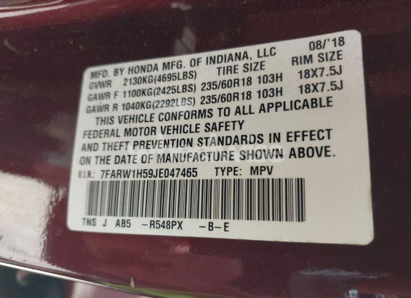 Photo 9 of 2018 Honda Cr-v EX (VIN 7FARW1H59JE047465)