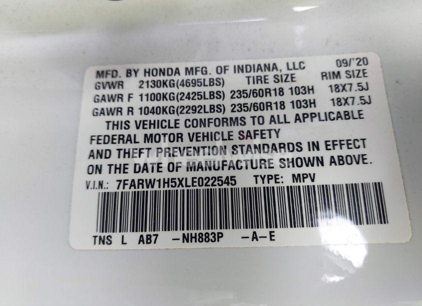 Photo 9 of 2020 Honda Cr-v 2WD EX (VIN 7FARW1H5XLE022545)