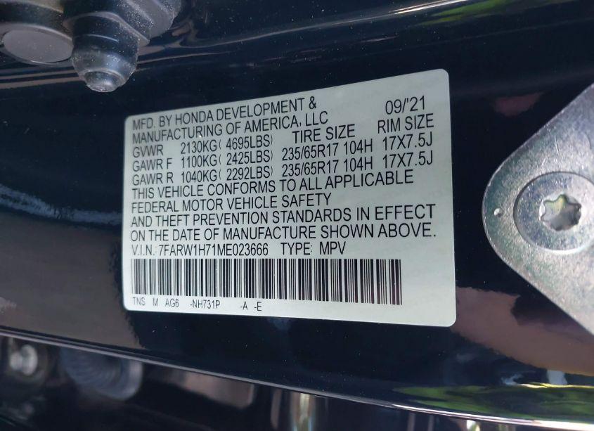 Photo 9 of 2021 Honda Cr-v 2WD SPECIAL EDITION (VIN 7FARW1H71ME023666)