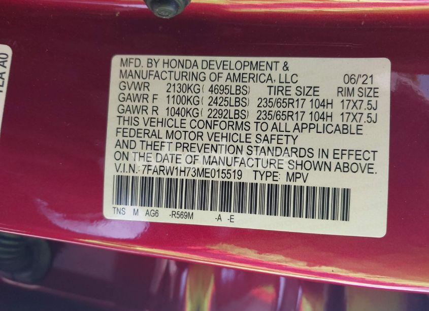 Photo 9 of 2021 Honda Cr-v 2WD SPECIAL EDITION (VIN 7FARW1H73ME015519)