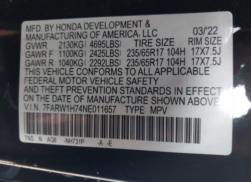 Photo 9 of 2022 Honda Cr-v 2WD SPECIAL EDITION (VIN 7FARW1H74NE011657)