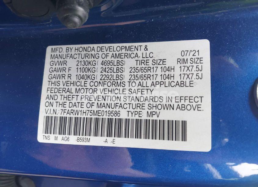 Photo 9 of 2021 Honda Cr-v 2WD SPECIAL EDITION (VIN 7FARW1H75ME019586)